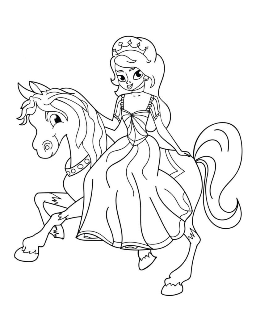Coloriage la princesse monte a cheval page