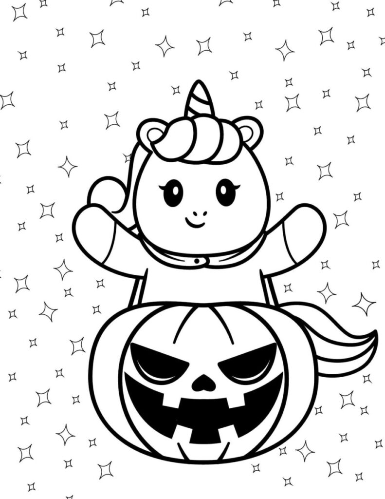 Coloriage licorne a halloween page