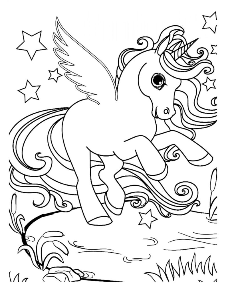 Coloriage licorne ailee page